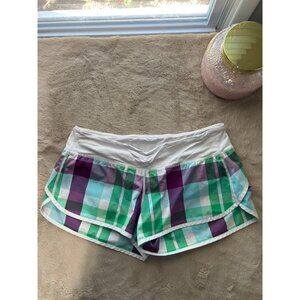 Lululemon Plaid Multicolor Swiftly Shorts Size 8 Activewear With White Waistband